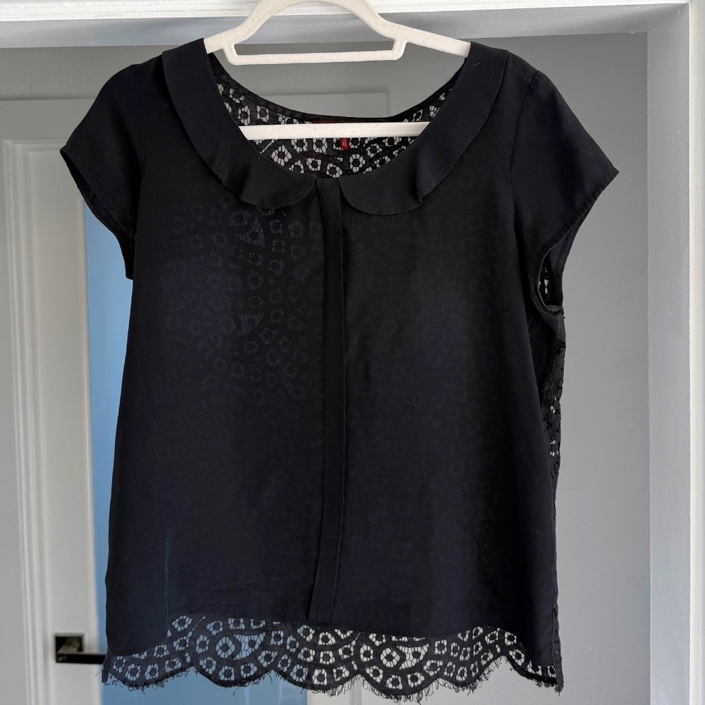 Comptoir Des Cotonniers Black Silk Eyelet Blouse